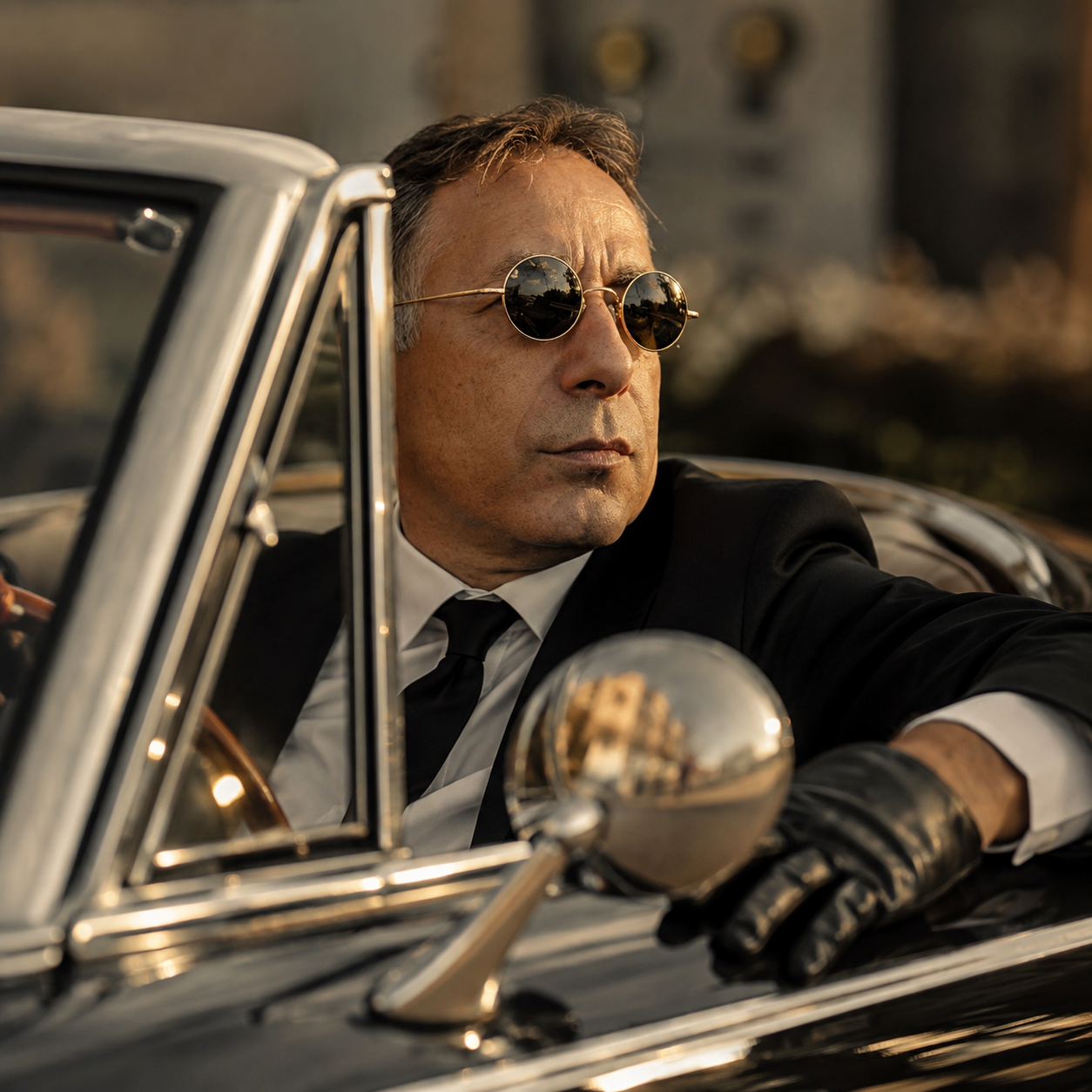 Inhaber und persönlicher Chauffeur von Classic Car Berlin am Steuer des Klassikers